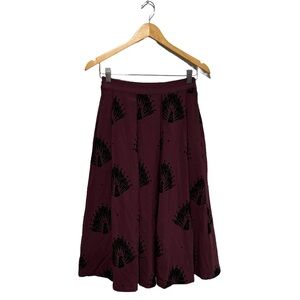 ModCloth Classic Majestic Midi Skirt Burgundy Black Velvet Peacocks